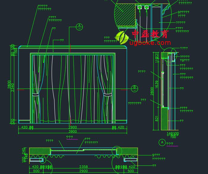 窗簾盒大樣剖面CAD圖集下載中磊教育